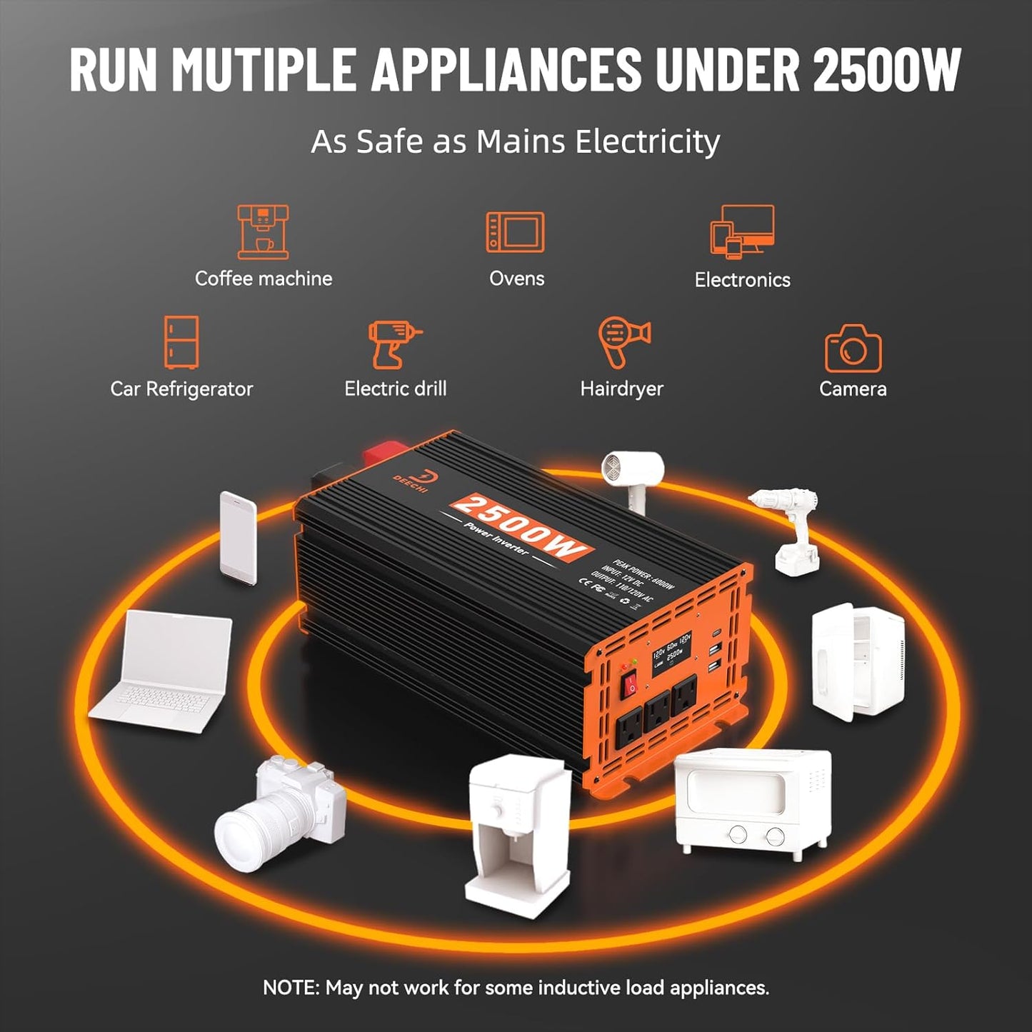 DEECHI 2500 Watt Power Inverter 12V DC to 110V/120V AC Converter