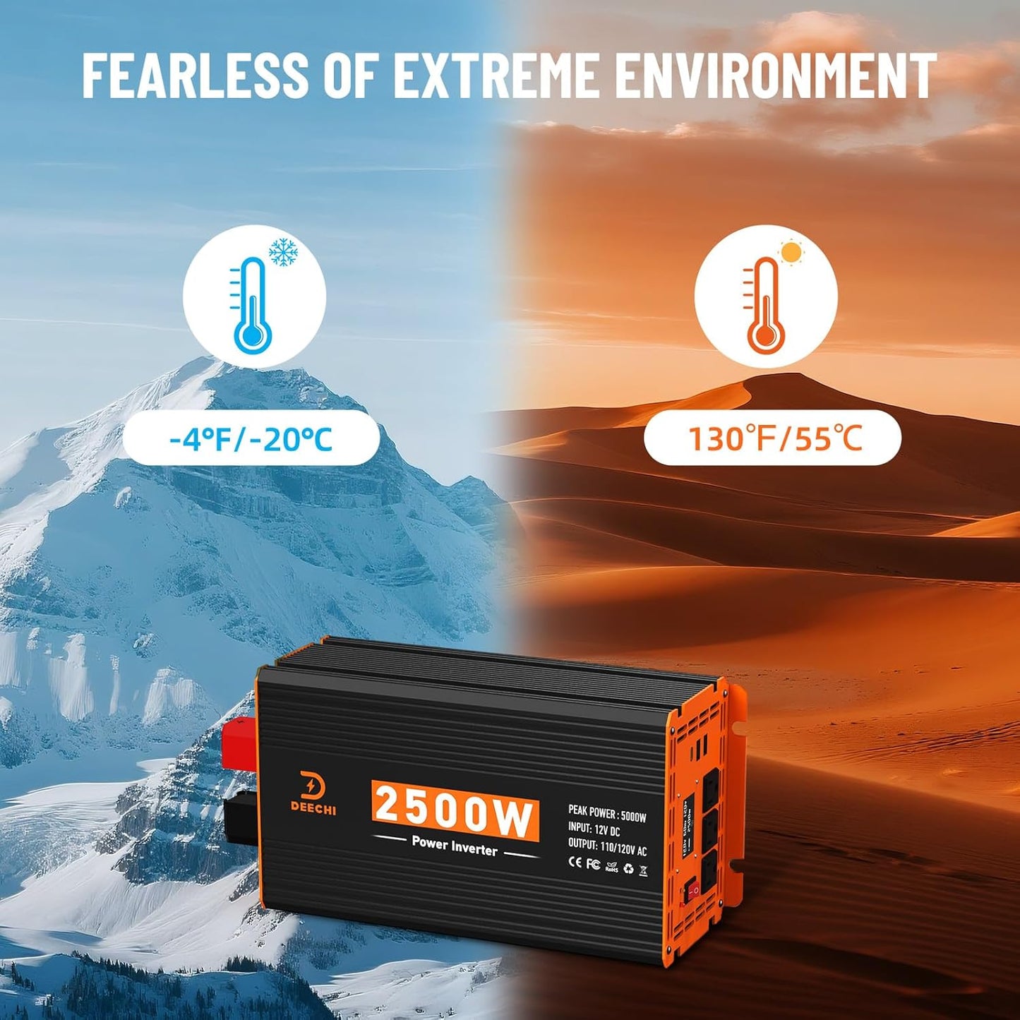DEECHI 2500 Watt Power Inverter 12V DC to 110V/120V AC Converter