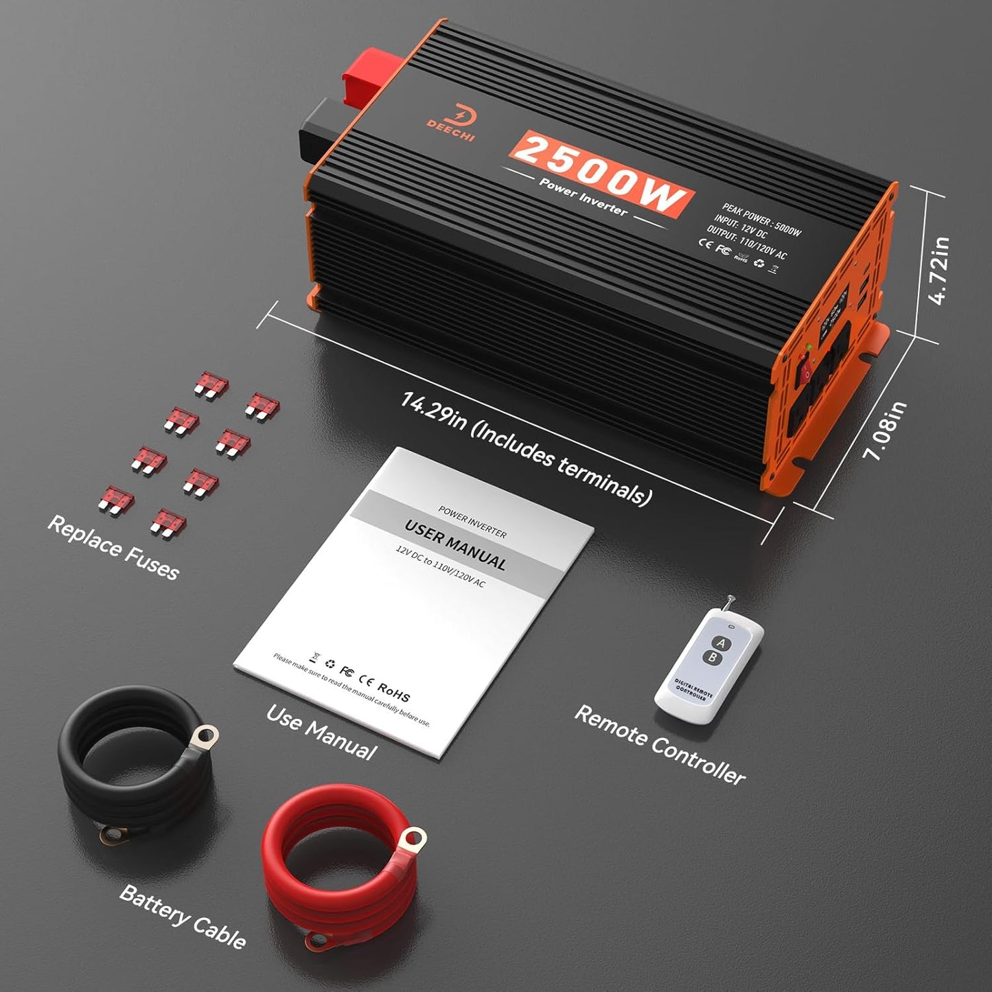 DEECHI 2500 Watt Power Inverter 12V DC to 110V/120V AC Converter