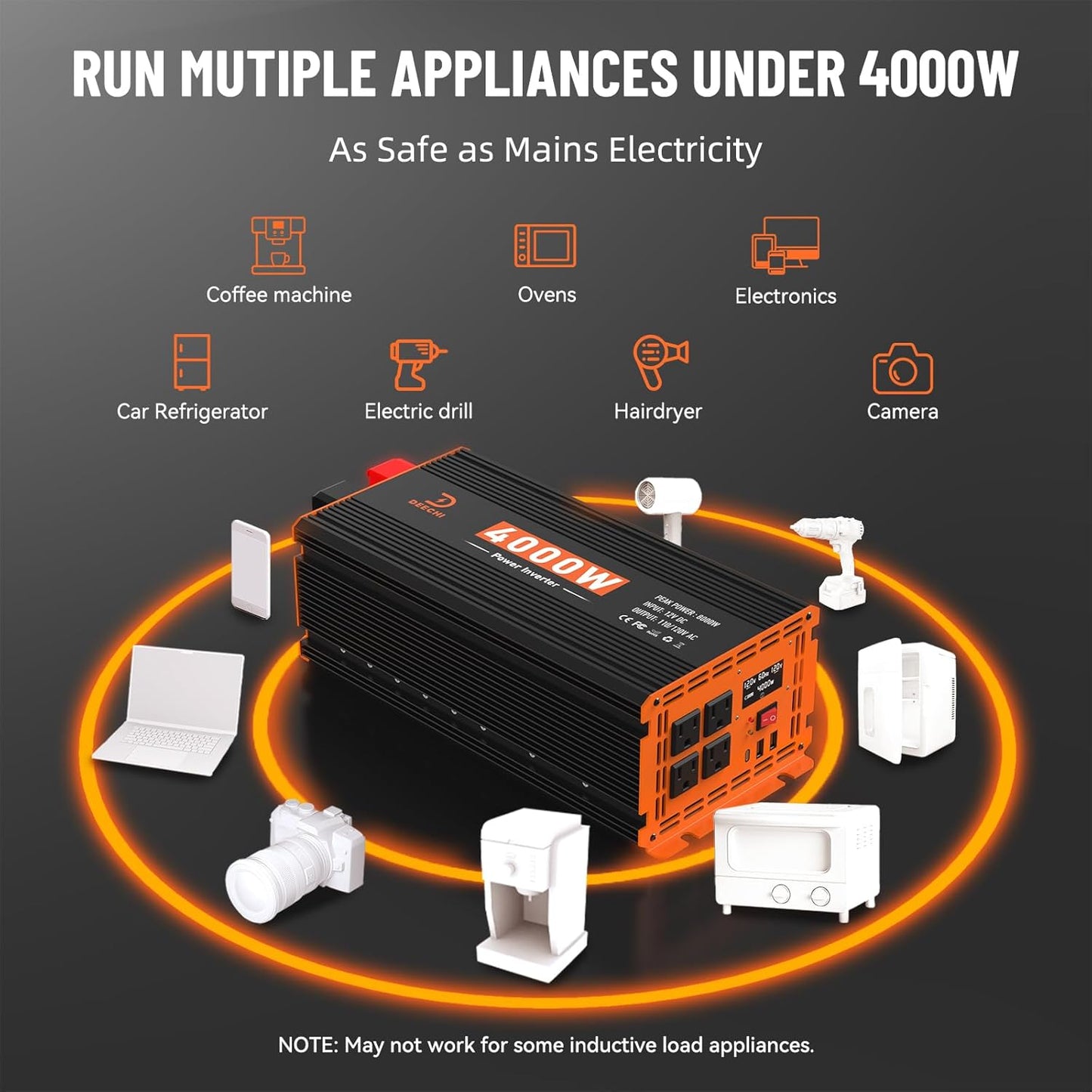 DEECHI 4000 Watt Power Inverter 12V DC to 110V/120V AC Converter