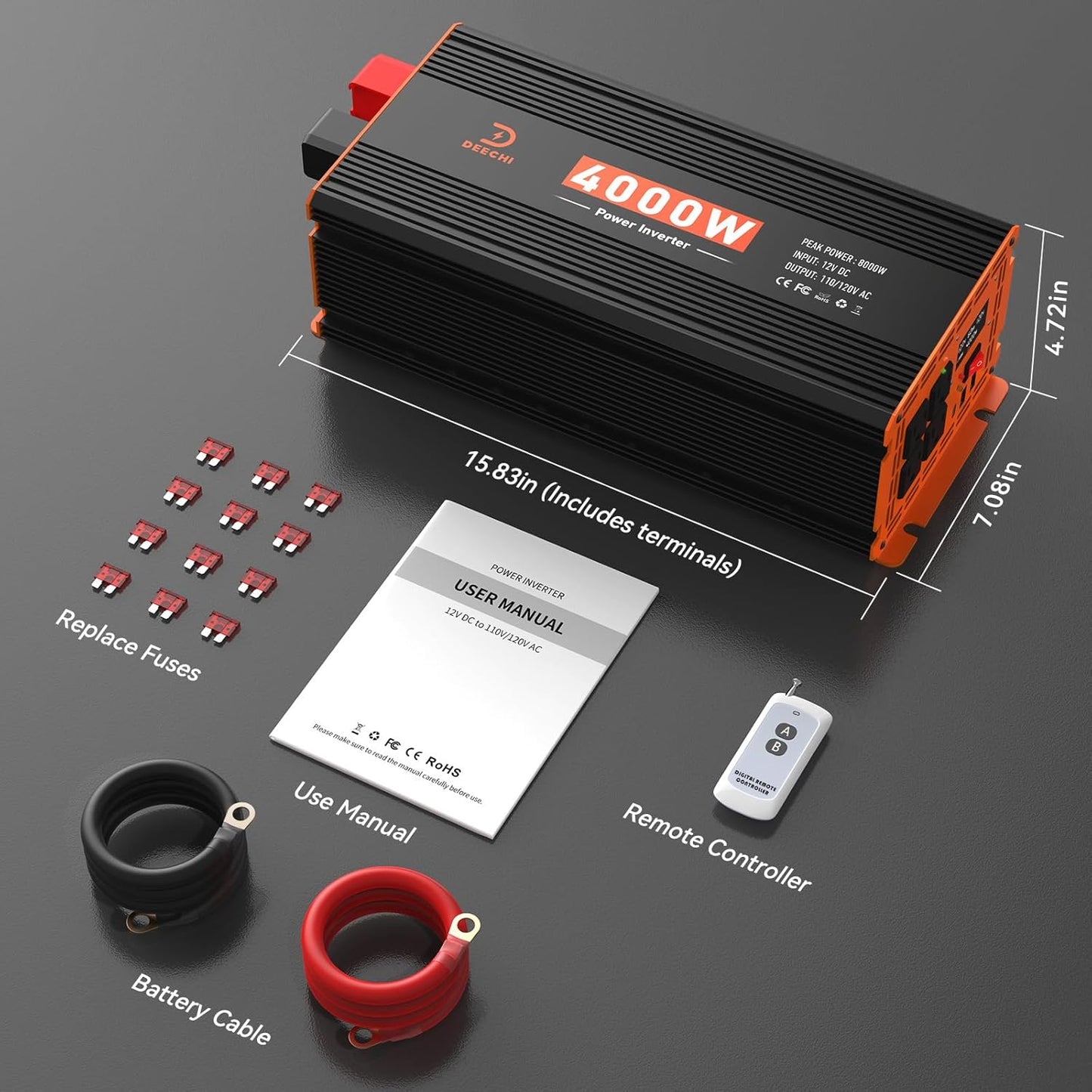 DEECHI 4000 Watt Power Inverter 12V DC to 110V/120V AC Converter